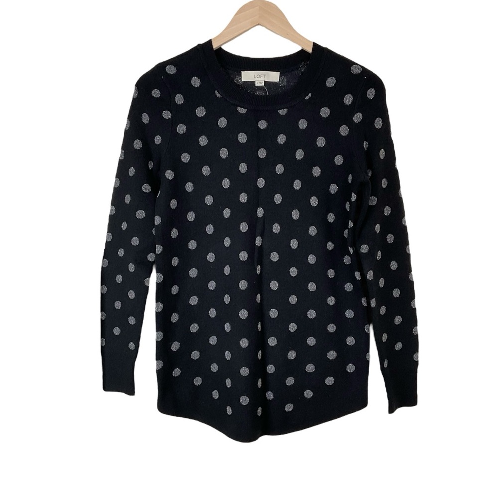 Loft Black Polka Dot Crewneck Sweater Size Small